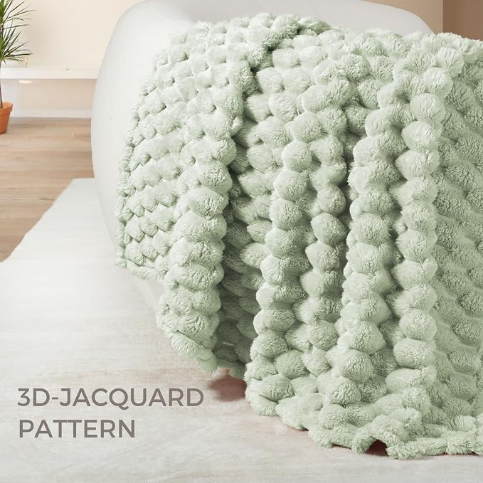 Whale Flotilla Soft Fleece Twin Size Bed Blanket 3D Jacquard, Sage Green | Lightweight Coverlet Bedspread, Super Cozy Plush Fluffy Fuzzy All‑Season Decorative Blanket for Bed, Dorm Essentials, 60"x80"