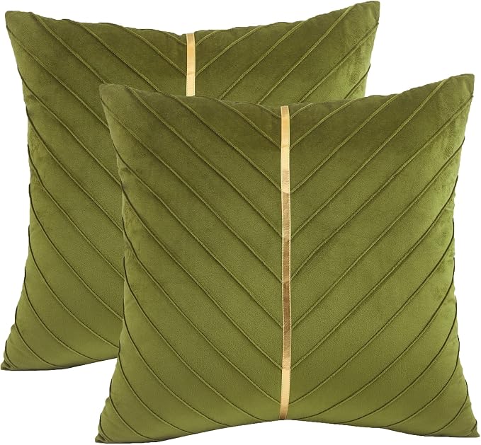 Velvet Throw Pillow Covers 20x20 Pack of 2 Gold Decor Olive Green | Soft Solid Pillow Covers,Modern Luxury Home Decor,for Couch Chair Sofa Bedroom Livingroom,Hidden Zipper,Ideal Gift,Easy Care