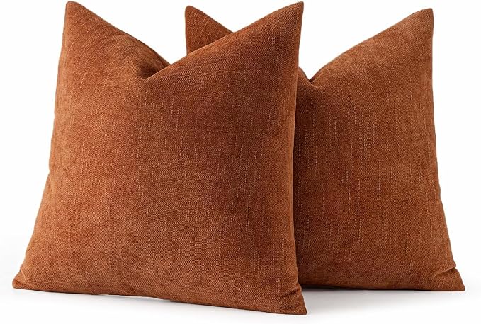 MIULEE Textured Chenille Fall Throw Pillow Covers 20x20 Inch Burnt Orange | Pack of 2 Decorative Soft Throw Pillows, Solid Textured Cushion Covers, Modern Home Decor for Couch Sofa Bedroom Living Room