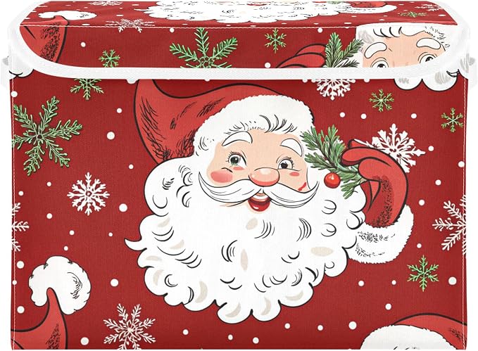 Christmas Santa Claus Storage Bins with Lids and Carrying Handle,Foldable Storage Boxes Organizer Containers Baskets Cube with Cover for Home Bedroom Closet Office