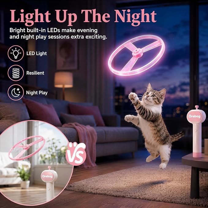 Cat Toy Disc Launcher,Rechargeable Interactive Cat Fetch Toy with 6 Discs | Cat Toys for Indoor Cats with 8 Coil Spring Toys,Flying Cat Enrichment Toys for Adult Kittens Dog Playing,Fun Toy for Outdoor