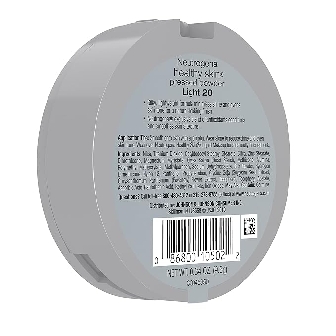 Neutrogena Healthy Skin Pressed Makeup Powder Compact with Antioxidants & Pro Vitamin B5, Evens Tone, Minimizes Shine & Conditions, Light 20,.34 oz