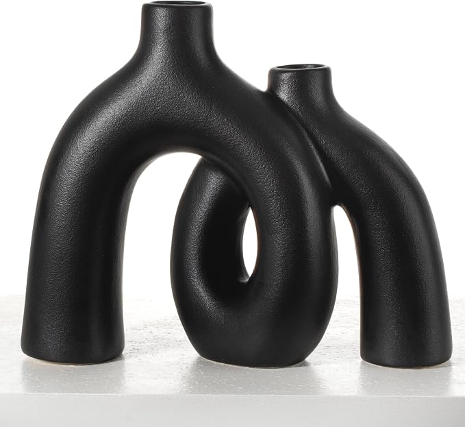 CEMABT Modern Nordic Boho Vase Set - Elegant Black Matte Ceramic Home Decor for Living Room, Bookshelf, Mantel, Entryway Table & Console Décor | Shelf Decorations Gift