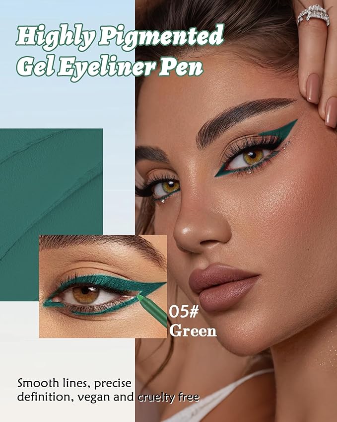Waterline Gel Eyeliner Pencil, Green Matte Waterproof Long Lasting Cream Eye Liner Pencil with Sharpener, Hypoallergenic Highly Pigmented Precision Smudge-Proof Smooth Eyeliner Makeup Pen for Women-05