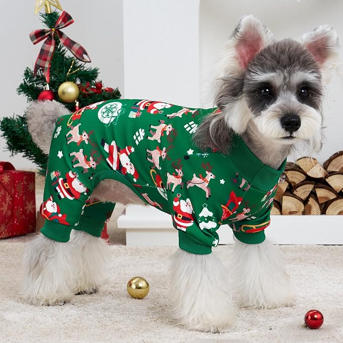 XPUDAC 4 Pack Christmas Dog Pajamas for Small Dogs Pet Clothes, M | Stretchy, Soft, Breathable, Sleepwear, Gentle on Skin, Warm, Dog Christmas Outfit, Shedding Suit, All Seasons, Holiday