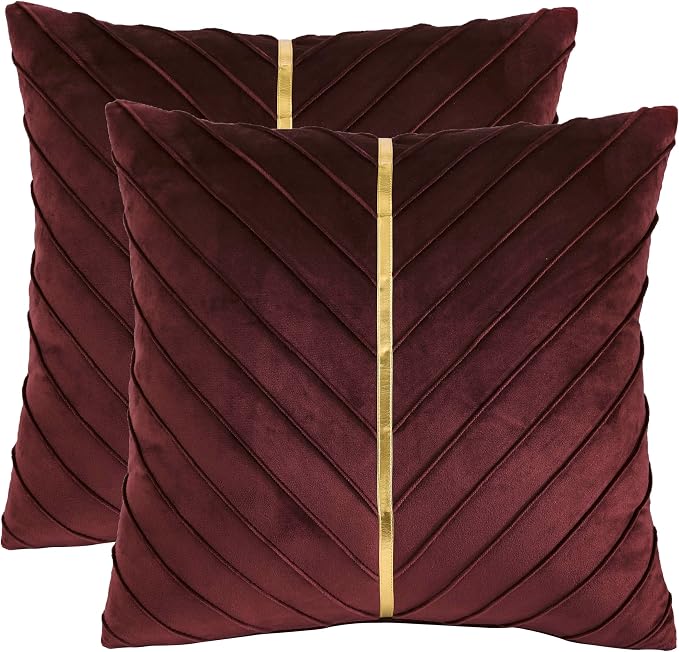 Velvet Throw Pillow Covers 16x16 inch Pack of 2 Gold Decor Burgundy | Soft Solid Pillow Covers,Modern Luxury Home Decor,for Couch Chair Sofa Bedroom Livingroom,Hidden Zipper,Ideal Gift,Easy Care