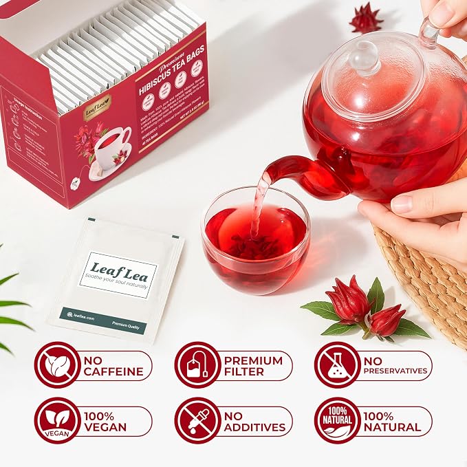 LeafLea Premium Hibiscus Flowers Tea Bags, Rich Flavor & Color, 240 Count | 100% Natural Hibiscus Flower Herbal Tea, Te De Hibisco, Jamaica Tea, Caffeine-Free, Sugar-Free, Non-GMO, 6 Pack