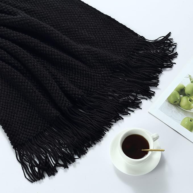 CREVENT Farmhouse Couch Sofa Throw Blanket for Bedroom Living Room Decoration, Soft Warm Cozy Light Weight for Spring Summer Fall (50''X60'' Black)