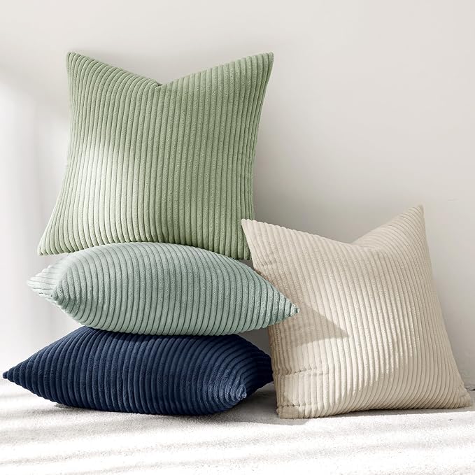 MIULEE Soft Corduroy Decorative Throw Pillow Covers Muted Teal 18x18 | Set of 4, Mordern Nordic Decor, Muted Morandi Tones, Boho Farmhouse Cushion Covers for Couch Bed Sofa Living Room