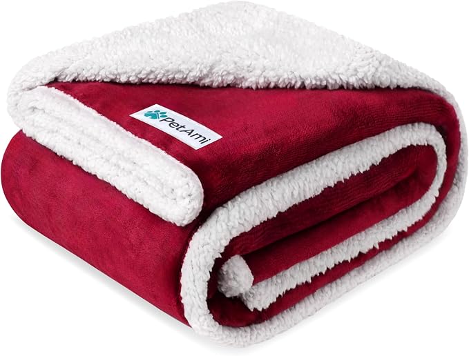 PetAmi Waterproof Dog Blanket for Small Dog Puppy Cat, 29x40, Wine Red | 460 GSM Sherpa Fleece Reversible, Pee Proof Pet Blanket, Furniture Protector Cover for Couch Sofa Kennel, Washable