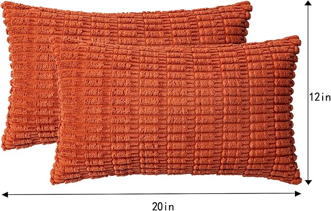 Aegero Pack of 2 Corduroy Decorative Throw Pillow Covers 12x20 Inch, Rust | Fall Soft Striped Pillow Covers Modern Farmhouse Home Decor Christmas Throw Pillow Covers for Sofa Living Room Couch Bed