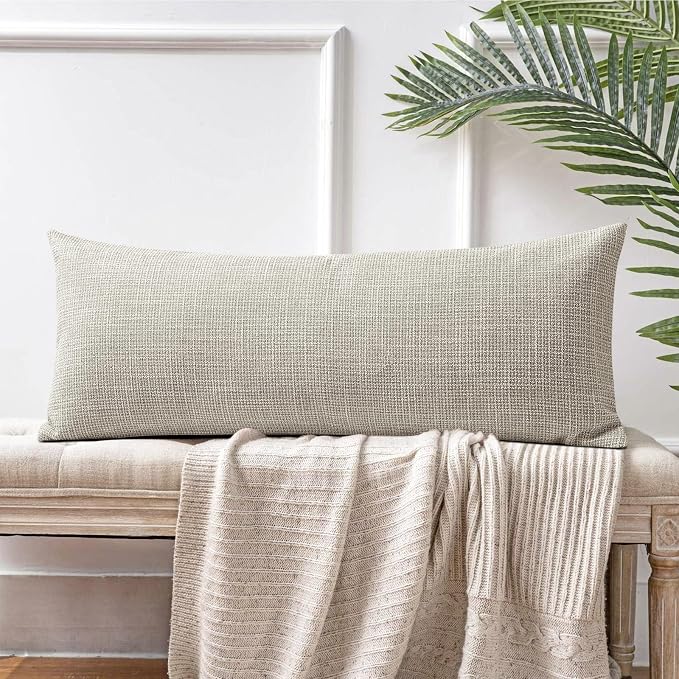 OTOSTAR Linen Throw Pillow Cover Set of 1 Decorative Long Lumbar Pillowcase Rectangle Cushion Cover 14x36 Inch for Home Decor Sofa Bedroom Car 35 x 90CM Khaki