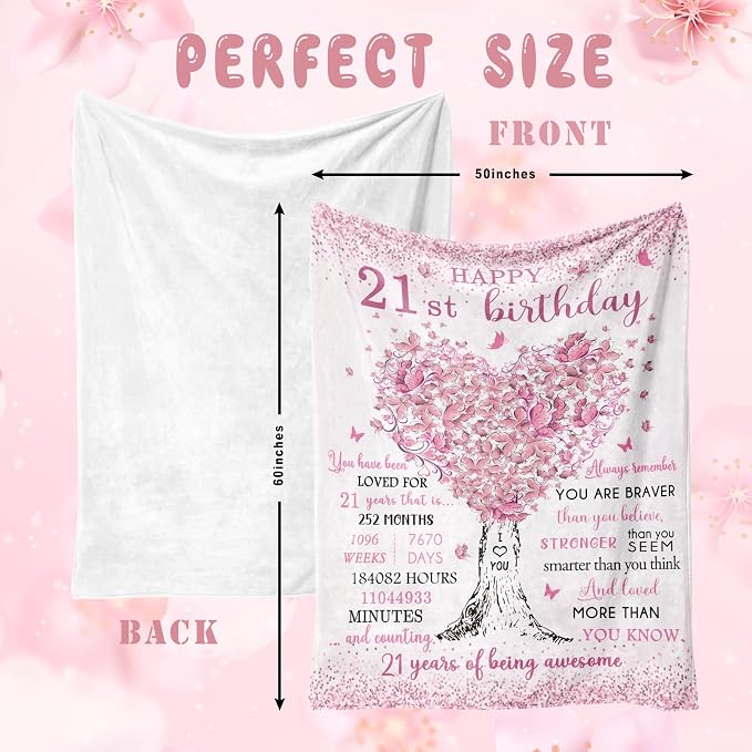 21st Birthday Gifts for Her, 21st Birthday Decorations, 21 Year Old Birthday Gifts for Her, Gifts for 21st Birthday Female, Best Gifts for 21 Year Old, 21st Birthday Gift Ideas Blanket 50"X60"