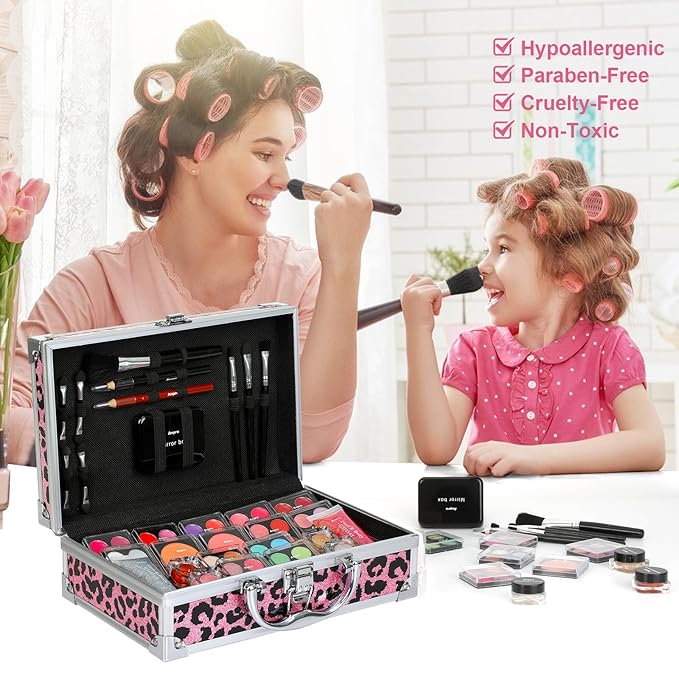 Anpro All-In-One Makeup Kit for Girls 10-12 with Case, Pro Teen Makeup Set, Tween Makeup Kit for Teens Women, Full Starter Make Up Kit with Brushes, Lipstick, Eye Shadows Palette, Blushes, Glitter Gel
