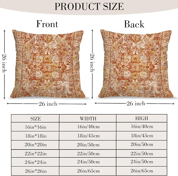 Boho Throw Pillow Covers 26x26 inch Set of 2,Boho Vintage Carpet Pattern Antique Ethnic Decor Double Sided Pattern Cushion Cover Soft Pillow Case Living Sofa Room Bed Square Pillow Cover