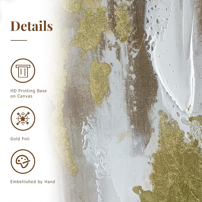 Zessonic Large Gold Abstract 3D Textured Hand-painted Wall Art, 24"x32" | Framed Texture Paintings Modern Canvas Artwork with Hand-Painted Gold Foil for Living Room Bedroom Office, Ready to Hang
