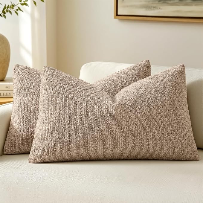 MIULEE 12x20 Decorative Lumbar Boucle Couch Pillow Covers Camel | Set of 2 Textured Neutral Throw Pillow Covers, Accent Solid Pillowcases, Sofa Living Room Home Decor