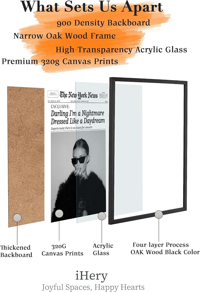 iHery 16x20in Darling I'm a Nightmare Framed Newspaper Wall Art | Premium Black OAK Wood Frame with Canvas Print, Vintage Fashion Decor for Bedroom, Dorm, Living Room and Gallery Wall, 1Pack