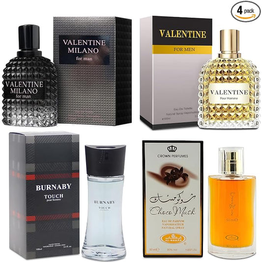A CENTER Men's Cologne Gift Set Include Valentine Milano,Valentine,Choco Musk & Burnaby - 3.4 Fl Oz Each | Vanilla Bourbon, Leather & Amber Floral Fragrance | Luxury Eau de Toilette
