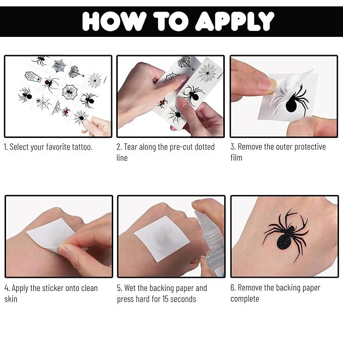96 PCS Cute Funny Halloween Spider Pre-cut Temporary Tattoos Sticker Birthday Decorations Spider Web Bat Boo Day Festival Black Carnival Themed Party Favors Supplies Cute Boy Girl Adult Gifts