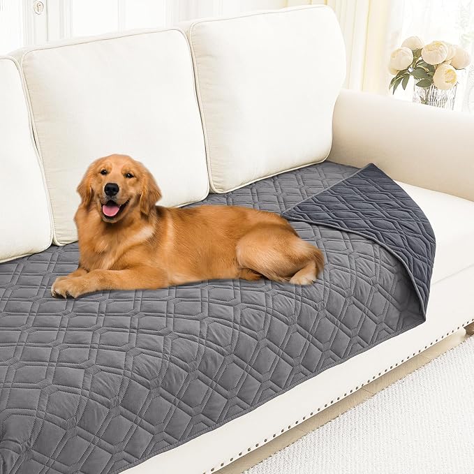 Smiry Reversible Waterproof Pet Couch Covers for Sofa | Washable Dog Couch Sofa Covers, Water Resistant Furniture Protector Slipcover, Geometric (30"x70", Grey/Dark Grey)