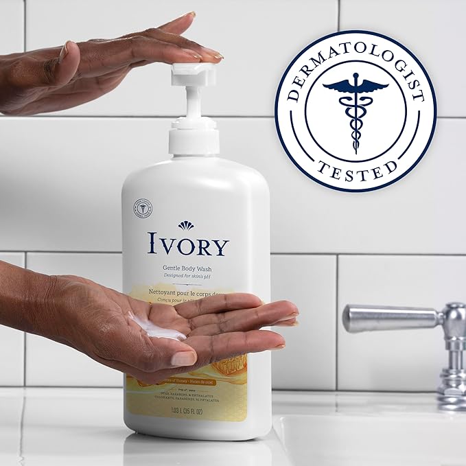 Ivory Body Wash Gentle, Free of dyes, parabens, and phthalates, Honey Scent, 35 oz (Pack of 4)