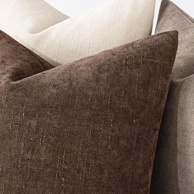 MIULEE Textured Chenille Throw Pillow Covers 22x22 Inch Chocolate Brown | Pack of 2 Decorative Soft Throw Pillows, Solid Textured Cushion Covers, Modern Home Decor for Couch Sofa Bedroom Living Room