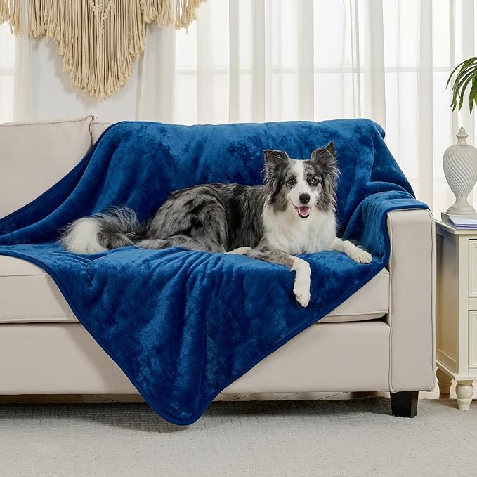 Soft Waterproof Blanket for Bed Couch Sofa, Navy Blue, 50x60 inches | Liquid Pee Proof Pet Blanket for Dog Puppy Cat, Reversible Sherpa Fleece Blanket for Couch Cover, Furniture Protector