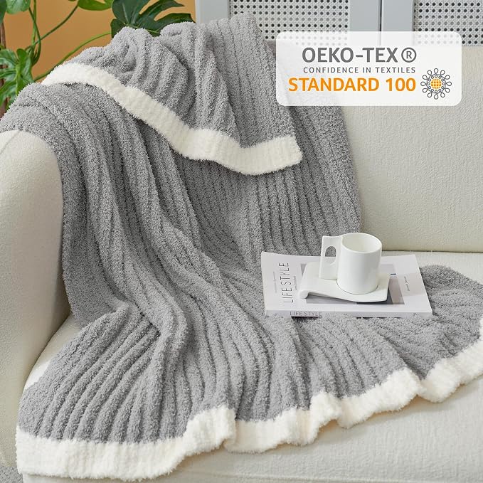 Snuggle Sac Fluffy Grey Blanket Twin Size, Soft Luxurious Knit Fuzzy Microfiber Blankets for Couch, Sofa, Bed, Grey, 60x80 inches