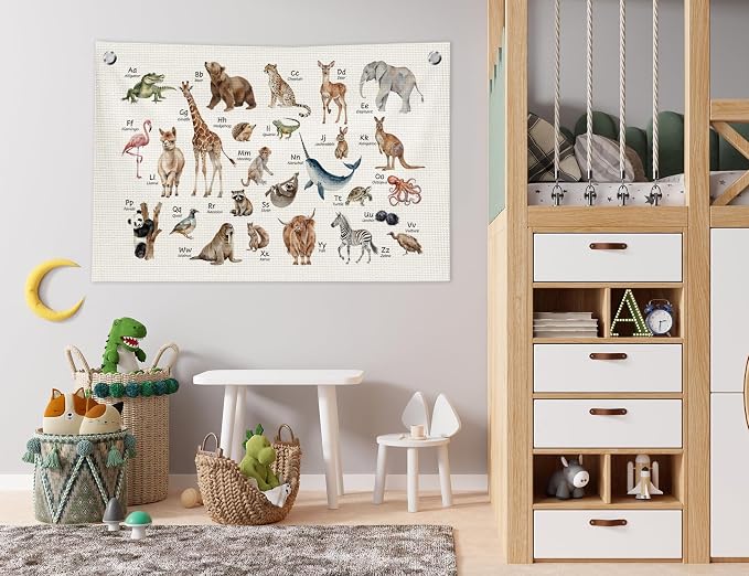 ABC Alphabet Educational Canvas Banner,Animal Alphabet Nursery Wall Decor,ABC Animal Educational Banner Flag Wall Art for Nursery Classroom Kids Room Bedroom Playroom,20x30 in