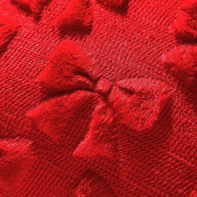 Mixweer Red Bow Pillow Covers Set of 2 Preppy Room Decor Coquette Cute Spring Summer Decorative Faux Fur Soft Bowknot Stuff Fluffy Plush Aesthetic Pillowcase for Bed Sofa Couch (18 x 18 Inch)