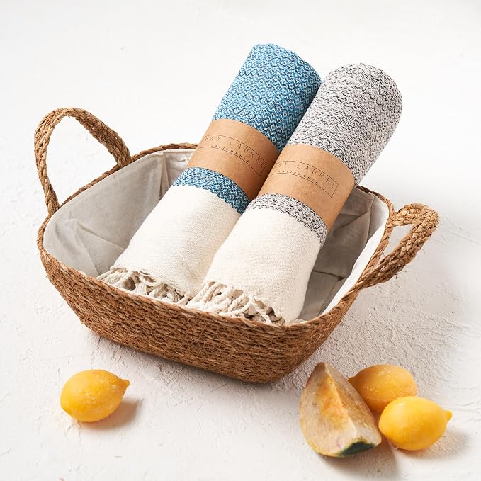 BAY LAUREL Turkish Hand Towel – Pack of 2 | Soft & Absorbent Decorative Towels for Bathroom, Hand, Face, Hair, Gym, Yoga, SPA, Kitchen & Tea | Boho Decor (Beige, Diamond 16x40 Inches (Set of 2)