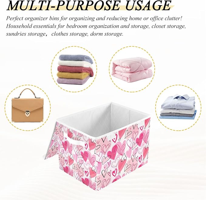 Valentine's Day Storage Bins with Lids and Carrying Handle,Foldable Storage Boxes Organizer Containers Baskets Cube with Cover for Home Bedroom Closet Office