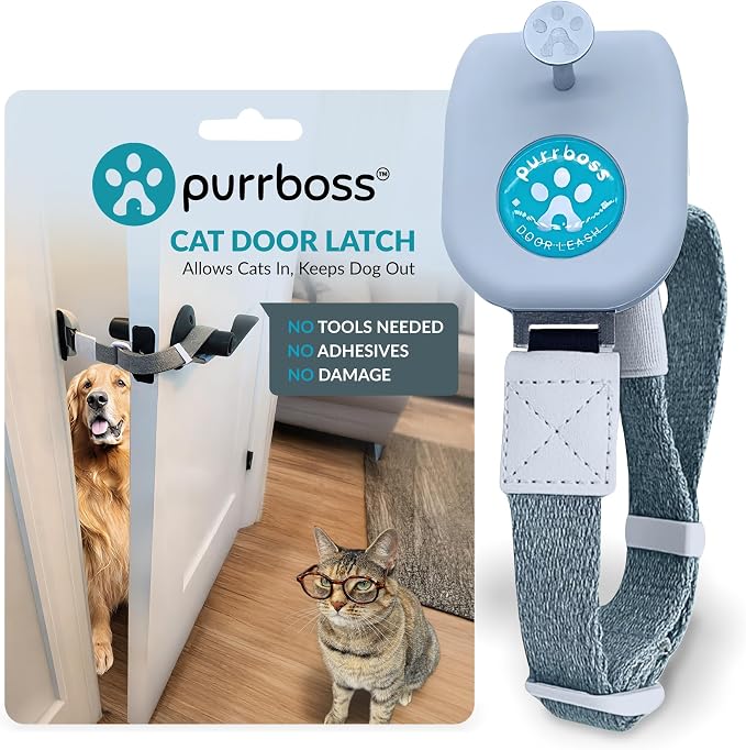 Adjustable Cat Door Latch to Keep Rooms Accessible for Pets, Dog-Proof Pet Gate Alternative for Feeding & Litter Box Areas, Strongest, Portable & No Tools or Adhesives