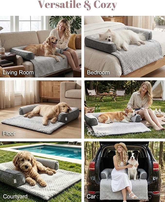 IUUI Dog Bed/Mat for Couch,Faux Rabbit Fur Pet Sofa Furniture Protector | Non-Slip&Manchine Washable,Protects Sofa from Fur & Scratches,Bubble Puff Fluffy Texture,Cozy for All Size Dogs&Cats