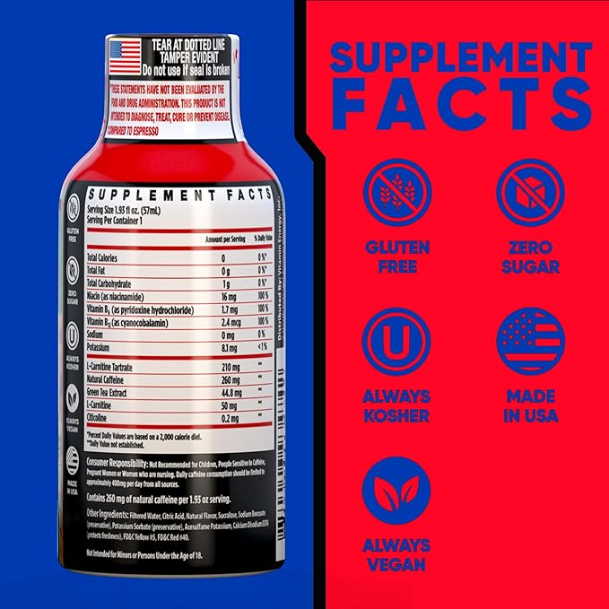 Vitamin Energy Immune+ Extra Strength Energy Shot Fruit Punch 8 Pack, 260mg Natural Caffeine, B-Vitamins, Citicoline, Green Tea, Immunity & Focus Support, Zero Sugar, Gluten-Free 1.93 fl oz