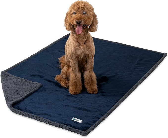 PetAmi Waterproof Dog Blanket for Large Dog Cat Pet, 60x80, Blue Grey | 460 GSM Sherpa Fleece Reversible, Pee Proof, Furniture Protector Cover for Couch Sofa Bed Kennel, Washable, Extra Large