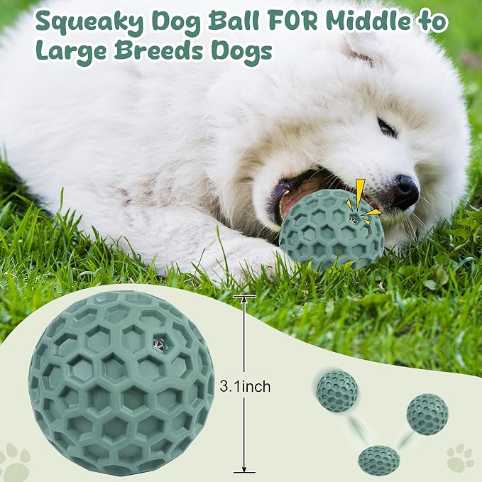 Tough Dog Chew Toys for Aggressive Chewers, Indestructible Dog Balls for Aggressive Chewers, Squeaky Balls for Dogs, Squeaky Toys for Large Dogs, Funny Heavy Duty Ball