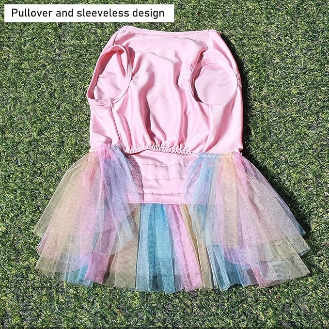 ANIAC Pink Dog Dress, Summer Clothes for Small Girl, Spring Puppy Princess Dress, Cat Outfit, Pet Clothing for Cats Kitten Chihuahua Yorkie, Rainbow (Small, Pink)