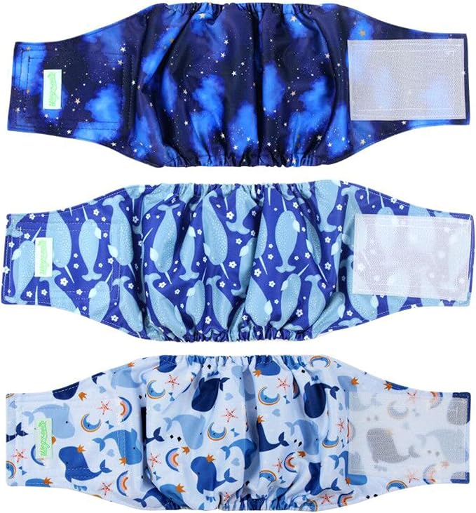wegreeco Washable Male Dog Belly Band (Stylish Pattern)- Pack of 3 - Washable Male Dog Belly Wrap, Dog Diapers Male (Whale, XS)