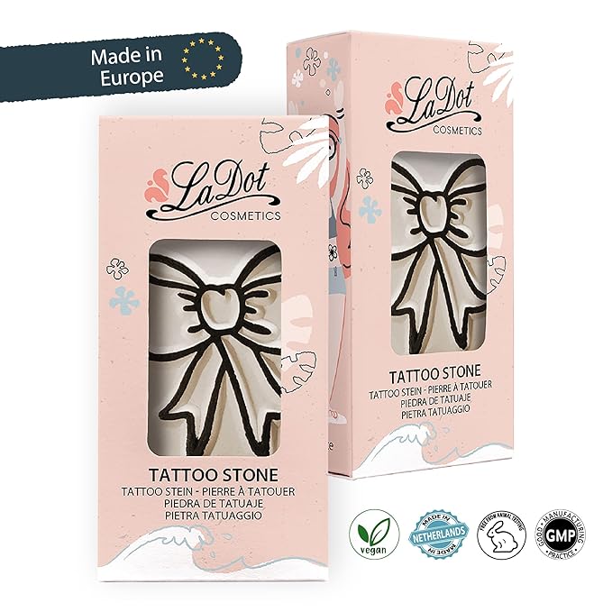 LaDot Temporary Tattoo Stamp– Easy-to-Use Reusable Ceramic Skin Stamp for Creating Custom Temporary Tattoos – Fun Body Art Tool for Parties, Events, and Festivals (Bow, Large)