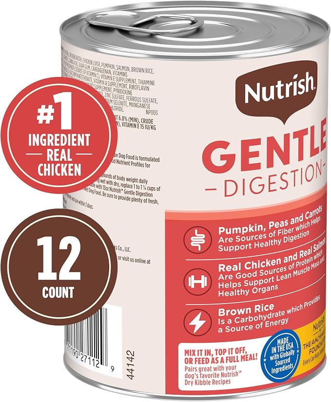 Nutrish Gentle Digestion Paté Wet Dog Food,13 oz. Can, (Rachael Ray)