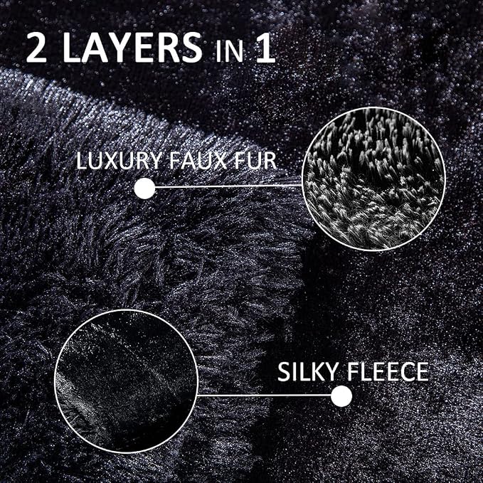 YUSOKI Long Faux Fur Throw Blanket, Black,50" x 60" | Ultra Soft, Lightweight for All Season Use, stays fluffy after repeated washes, Perfect Gifts, Machine Washable
