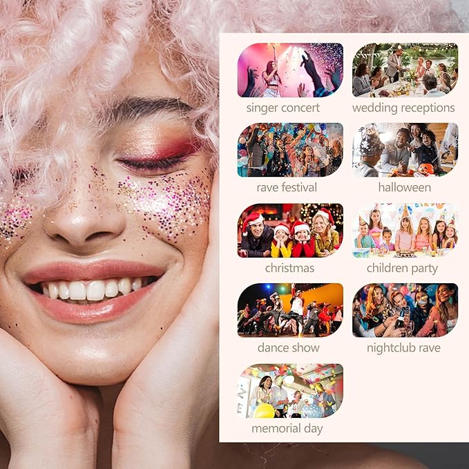 6PCS Gold Face Body Glitter Gel，Holographic Chunky Sequins Body Glitter Paint for Party Singer Concerts Music Festival Rave Accessories for Girls Women Face Body DIY Sparkling Makeup