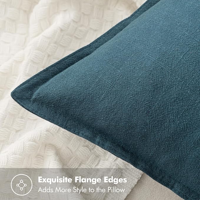 MIULEE Decorative Linen Euro Sham Pillow Covers 24x24 Blue | Boho Farmhouse Neutral Couch Throw Pillows for Bed, Pack of 2 Accent Coastal Modern Pillowcases, Sofa Livingroom Home Decor