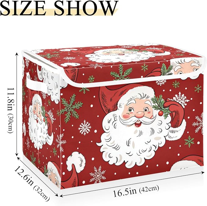 Christmas Santa Claus Storage Bins with Lids and Carrying Handle,Foldable Storage Boxes Organizer Containers Baskets Cube with Cover for Home Bedroom Closet Office