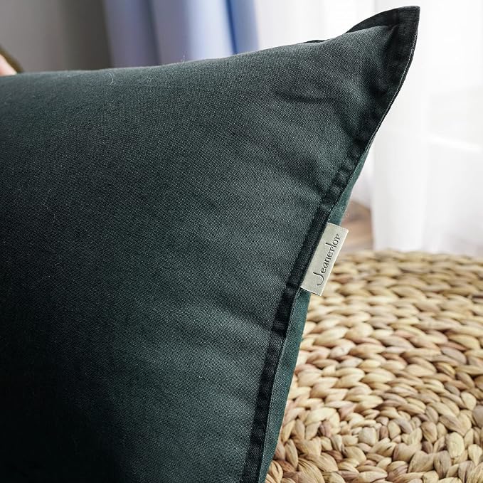 Jeanerlor 24" x 24" Natural Cotton Linen Soft Soild Decorative Square Throw Pillow Covers Green Set Cushion Case for Sofa Bedroom Car 60 x 60cm, Dark Green