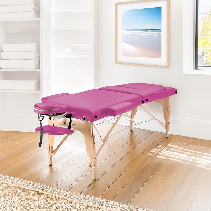 Saloniture Professional Portable Massage Table with Backrest - Hot Pink