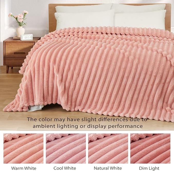 Exclusivo Mezcla Striped King Size Fleece Blanket for Bed, Couch, 90"x104" | Soft Breathable Cozy Bed Blankets, Lightweight Plush Fluffy Fuzzy Jacquard Decorative Blankets