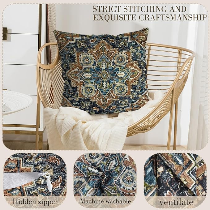 Boho Throw Pillow Covers 20x20 inch Set of 2,Bohemian Vintage Carpet Pattern Antique Ethnic Decor Double Sided Pattern Cushion Cover Soft Pillow Case Living Sofa Room Bed Square Pillow Cover